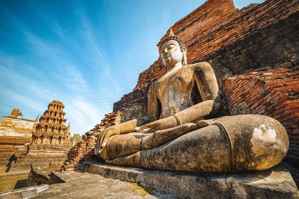 buddha, statue, thailand, buddhism, meditation, buddha purnima, ruins, landmark, old, ancient, history, travel, sukhothai, tourism, historical